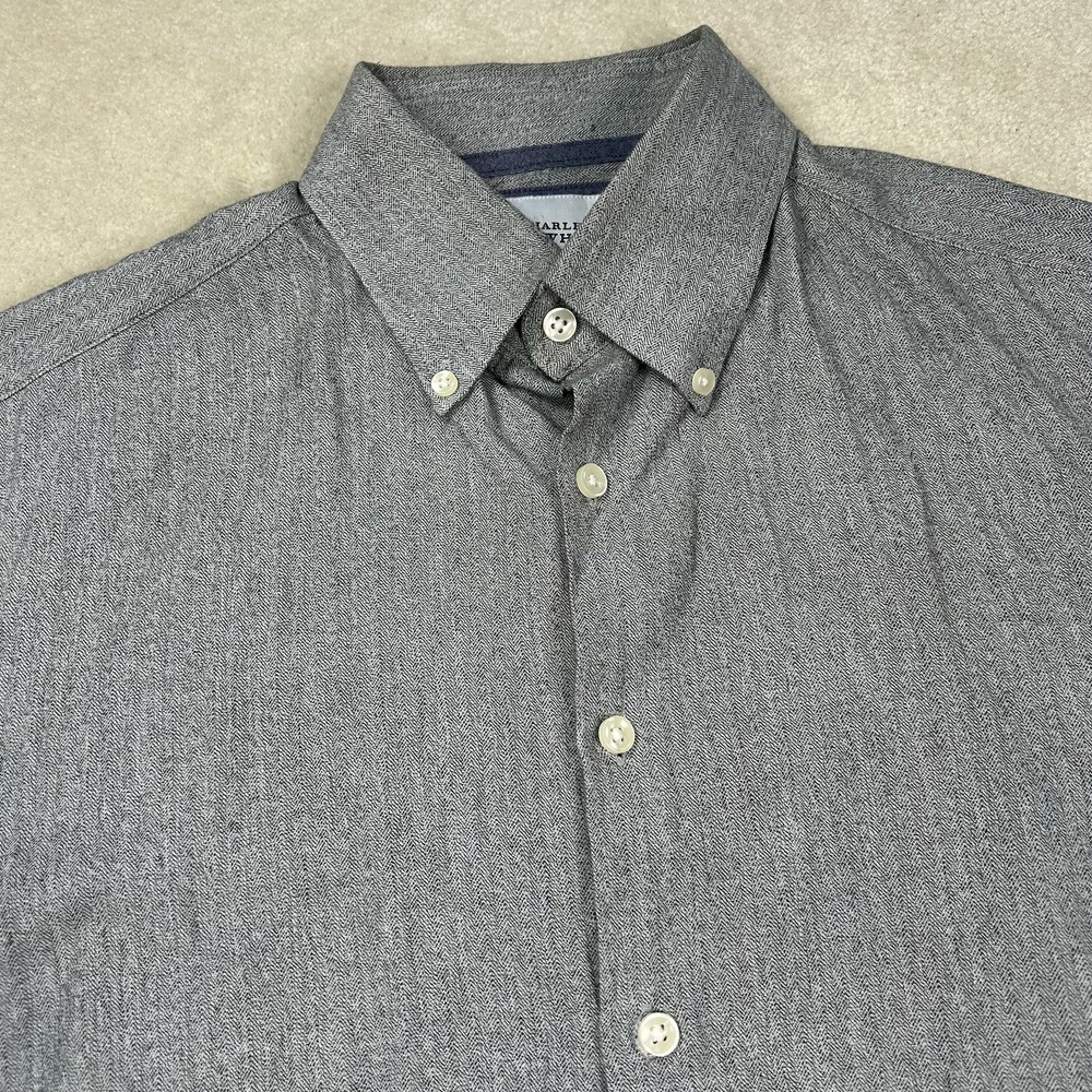 Charles Tyrwhitt Shirt Mens 16/33 Flannel Knit Cotton Wool Button Up Lightweight